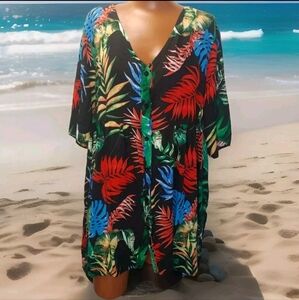 Avid Love Swim Cover Up Top Woman Plus 3X Fairy Whimsy Botanical Black